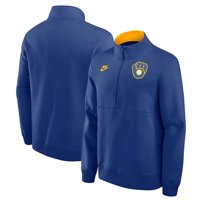 Men's Nike Royal Milwaukee Brewers Cooperstown Collection Fleece Half-Zip Pullover