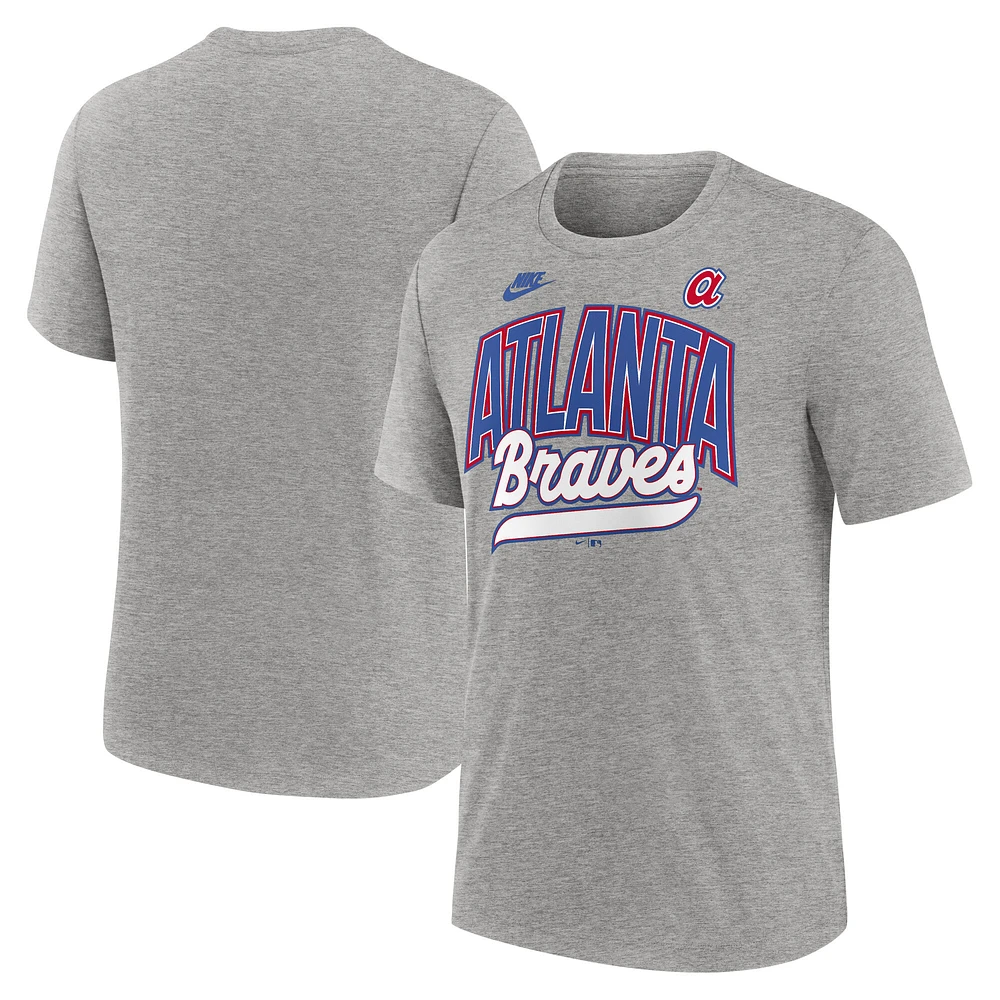 Men's Nike Heather Gray Atlanta Braves Cooperstown Collection Retro Tri-Blend T-Shirt