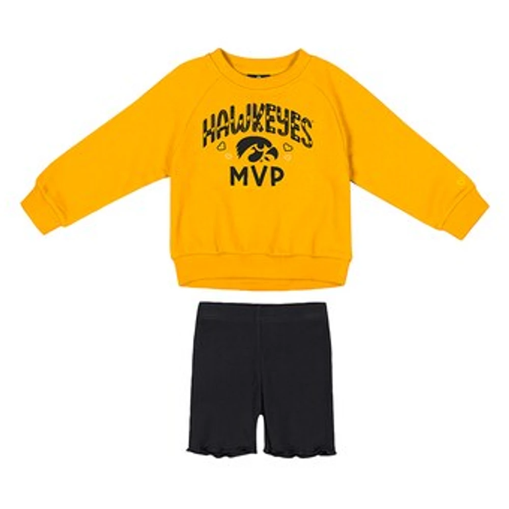 Girls Toddler Colosseum Gold/Black Iowa Hawkeyes Beta Fleece Sweatshirt and Shorts Set