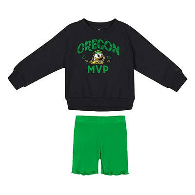 Girls Toddler Colosseum Black/Green Oregon Ducks Beta Fleece Sweatshirt and Shorts Set