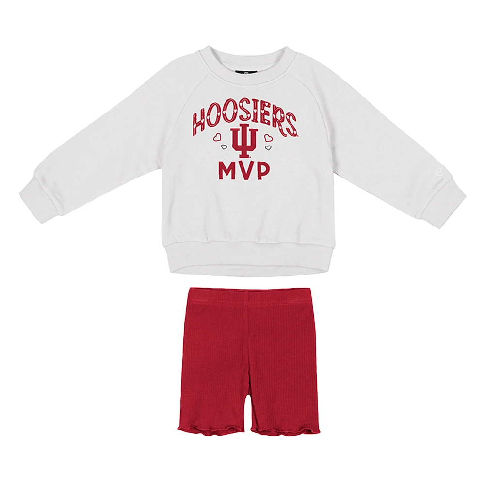 Girls Toddler Colosseum White/Crimson Indiana Hoosiers Beta Fleece Sweatshirt and Shorts Set