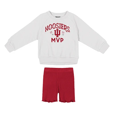 Girls Toddler Colosseum White/Crimson Indiana Hoosiers Beta Fleece Sweatshirt and Shorts Set