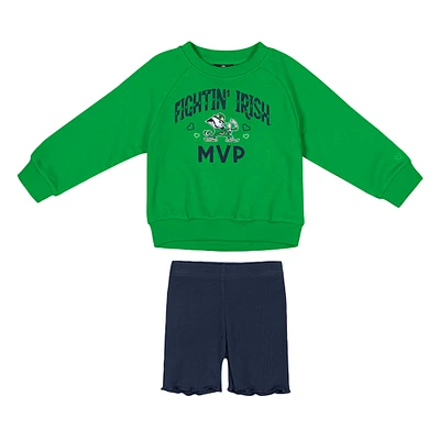 Girls Toddler Colosseum Green/Navy Notre Dame Fighting Irish Beta Fleece Sweatshirt and Shorts Set