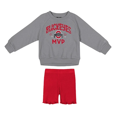 Girls Toddler Colosseum Gray/Scarlet Ohio State Buckeyes Beta Fleece Sweatshirt and Shorts Set