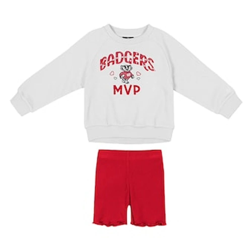 Girls Toddler Colosseum White/Red Wisconsin Badgers Beta Fleece Sweatshirt and Shorts Set