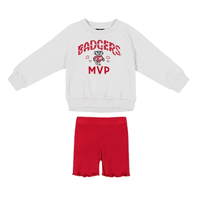 Girls Toddler Colosseum White/Red Wisconsin Badgers Beta Fleece Sweatshirt and Shorts Set