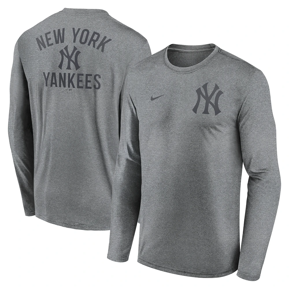 Men's Nike Heather Charcoal New York Yankees 2-Hit Legend Performance Long Sleeve T-Shirt