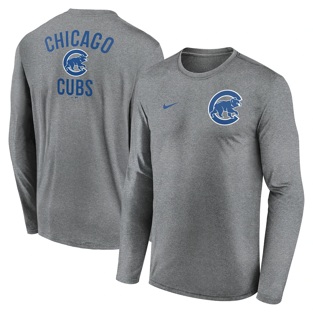 Men's Nike Heather Charcoal Chicago Cubs 2-Hit Legend Performance Long Sleeve T-Shirt