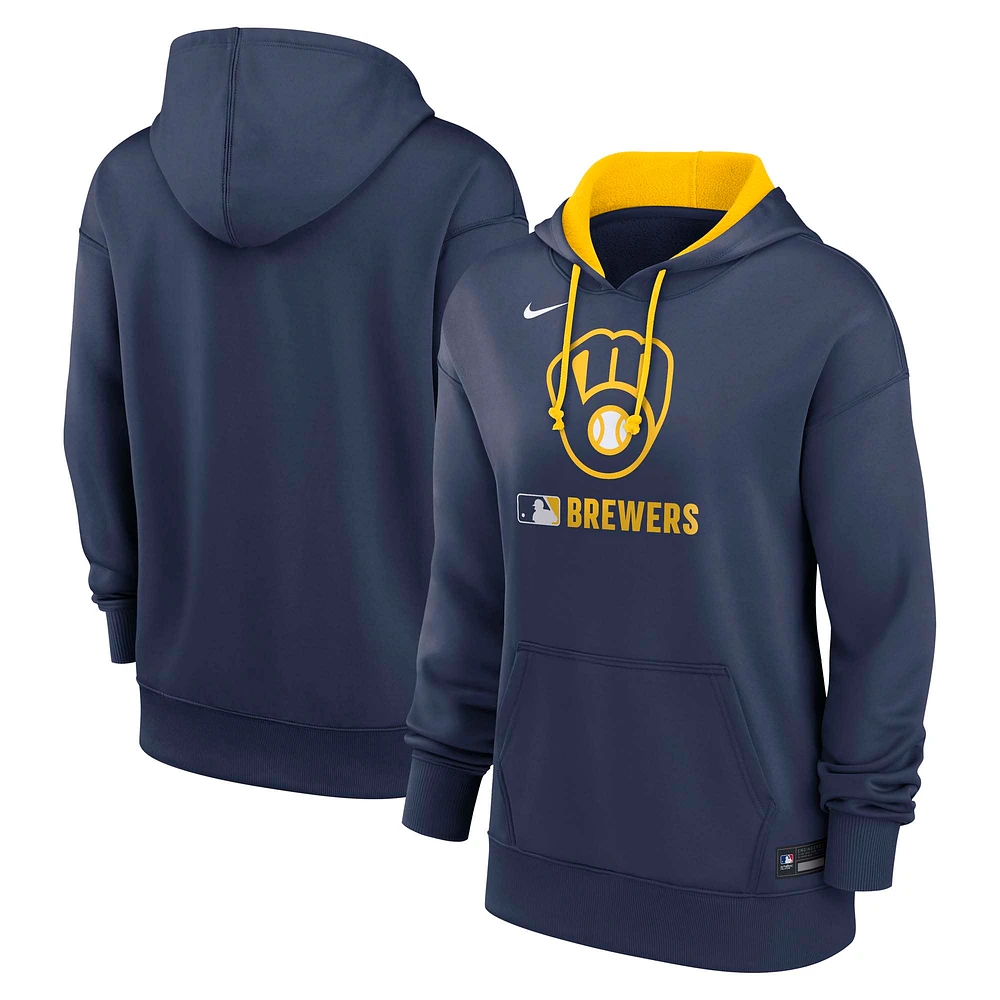 Women's Nike Navy Milwaukee Brewers Authentic Collection Performance Pullover Hoodie