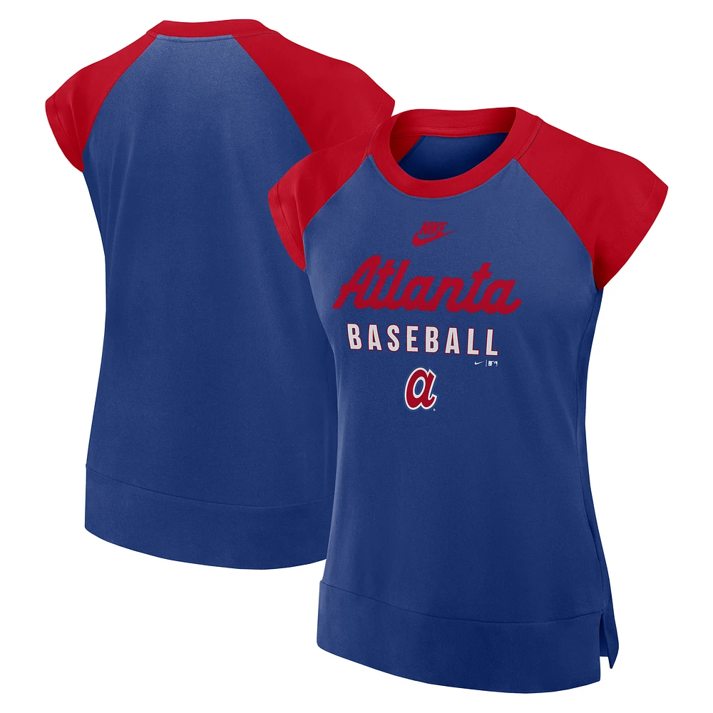 Women's Nike Royal/Red Atlanta Braves Cooperstown Collection Raglan Performance T-Shirt
