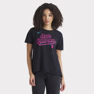 Women's Nike Black Miami Marlins 2025 City Connect Flowy Fashion Tri-Blend Performance T-Shirt
