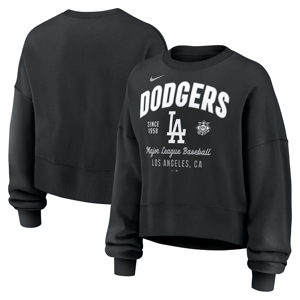 Women's Nike Black Los Angeles Dodgers Oversized High Hip Pullover Sweatshirt