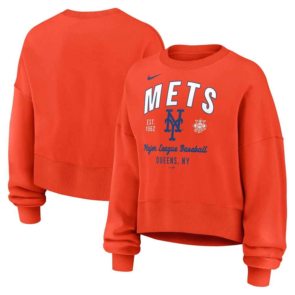 Women's Nike Orange New York Mets Oversized High Hip Pullover Sweatshirt