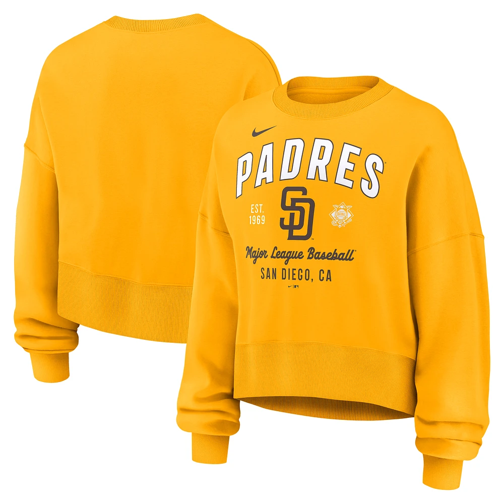 Women's Nike Gold San Diego Padres Oversized High Hip Pullover Sweatshirt