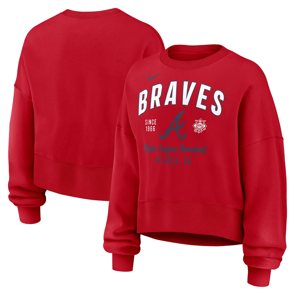 Women's Nike Red Atlanta Braves Oversized High Hip Pullover Sweatshirt