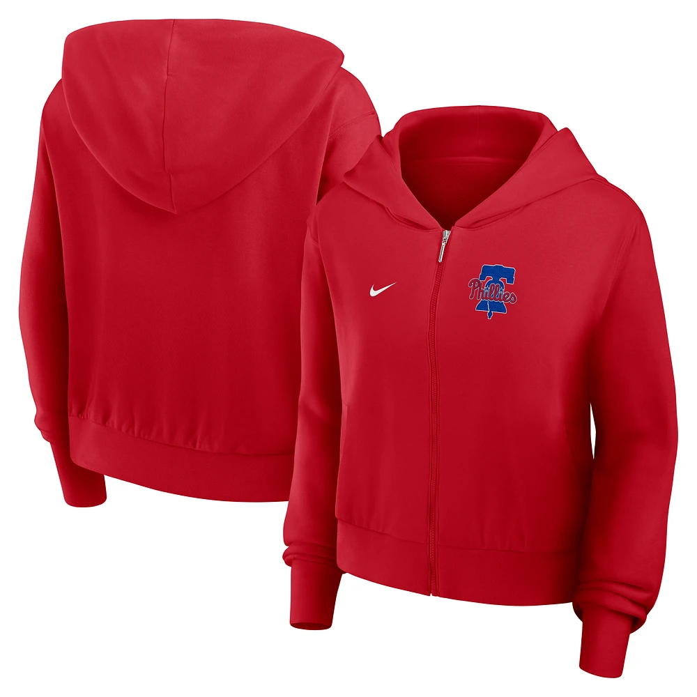 Women's Nike Red Philadelphia Phillies Cropped Chill Full-Zip Hoodie
