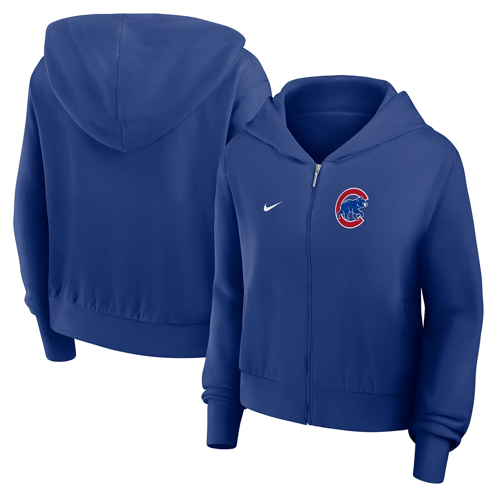 Women's Nike Royal Chicago Cubs Cropped Chill Full-Zip Hoodie