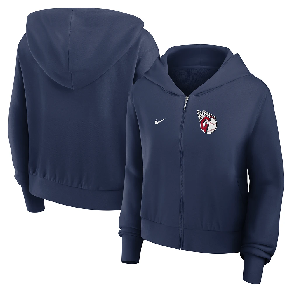 Women's Nike Navy Cleveland Guardians Cropped Chill Full-Zip Hoodie