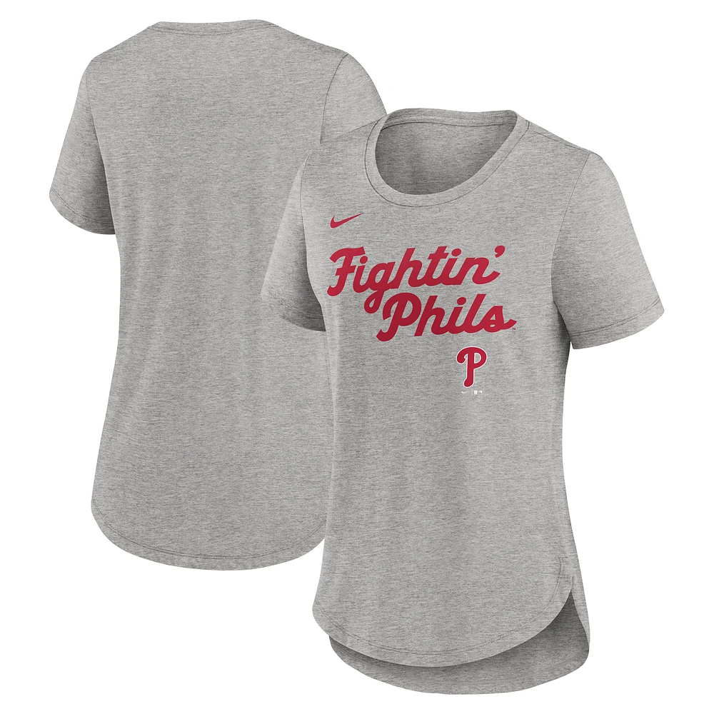 Women's Nike Heather Gray Philadelphia Phillies Script Tri-Blend T-Shirt