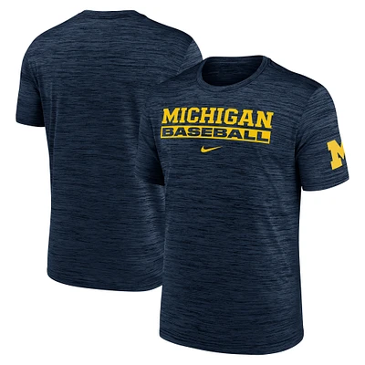 Men's Nike Navy Michigan Wolverines Velocity Baseball Wordmark Stack Performance T-Shirt