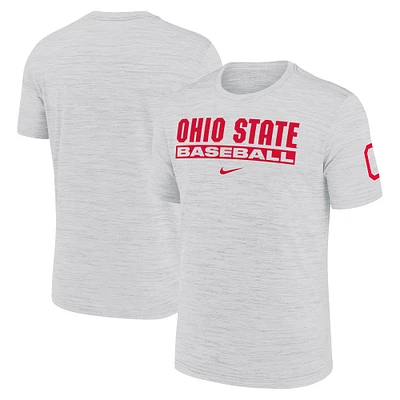Men's Nike Ash Ohio State Buckeyes Velocity Baseball Wordmark Stack Performance T-Shirt