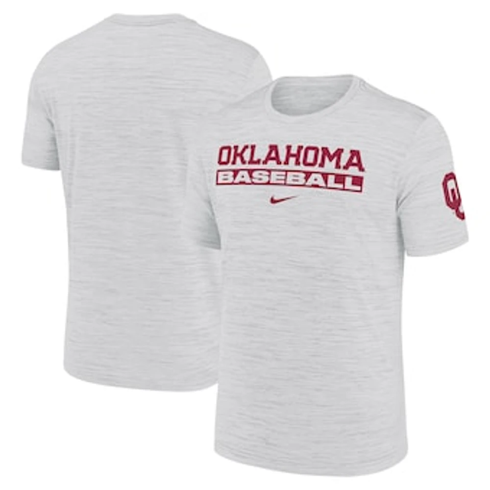 Men's Nike Ash Oklahoma Sooners Velocity Baseball Wordmark Stack Performance T-Shirt