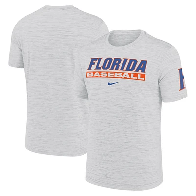 Men's Nike Ash Florida Gators Velocity Baseball Wordmark Stack Performance T-Shirt