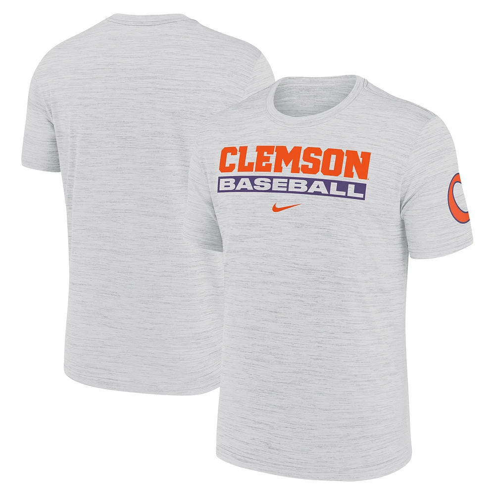 Men's Nike Ash Clemson Tigers Velocity Baseball Wordmark Stack Performance T-Shirt