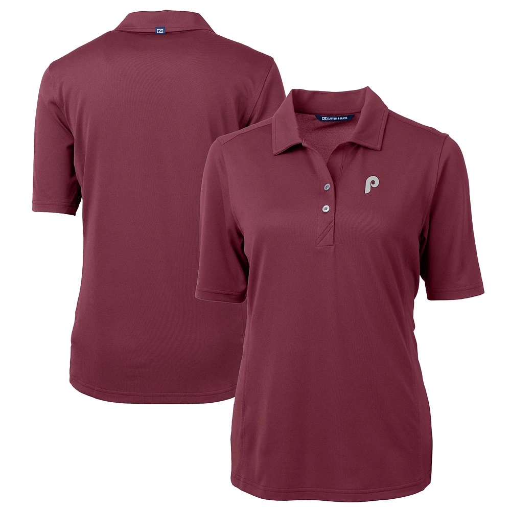Women's Cutter & Buck Burgundy Philadelphia Phillies Cooperstown Collection DryTec Virtue Eco Pique Recycled Polo
