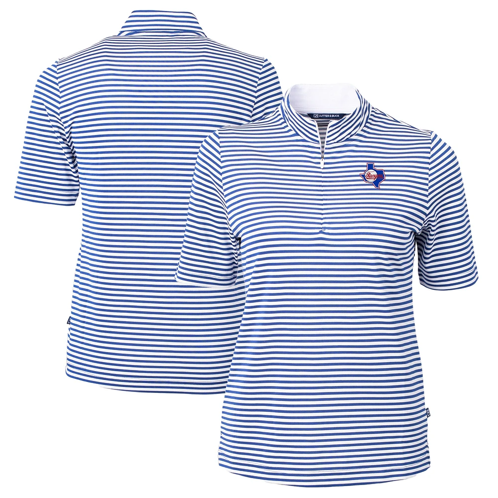 Women's Cutter & Buck Royal/White Texas Rangers Cooperstown Collection Virtue Eco Pique Stripe Recycled Tri-Blend Quarter-Zip Top