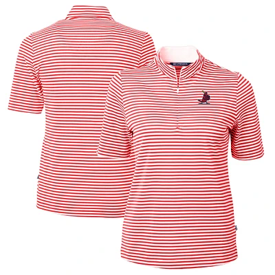 Women's Cutter & Buck /White St. Louis Cardinals Cooperstown Collection Virtue Eco Pique Stripe Recycled Tri-Blend Quarter-Zip Top