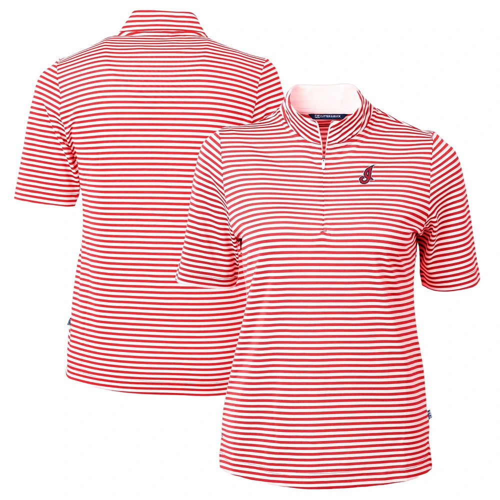Women's Cutter & Buck /White Cleveland Indians Cooperstown Collection Virtue Eco Pique Stripe Recycled Tri-Blend Quarter-Zip Top