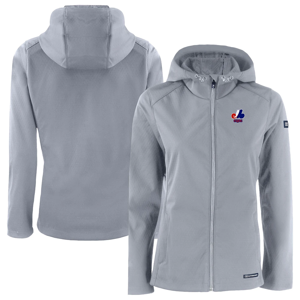 Women's Cutter & Buck Gray Montreal Expos Evoke Eco Softshell Recycled Full-Zip Jacket