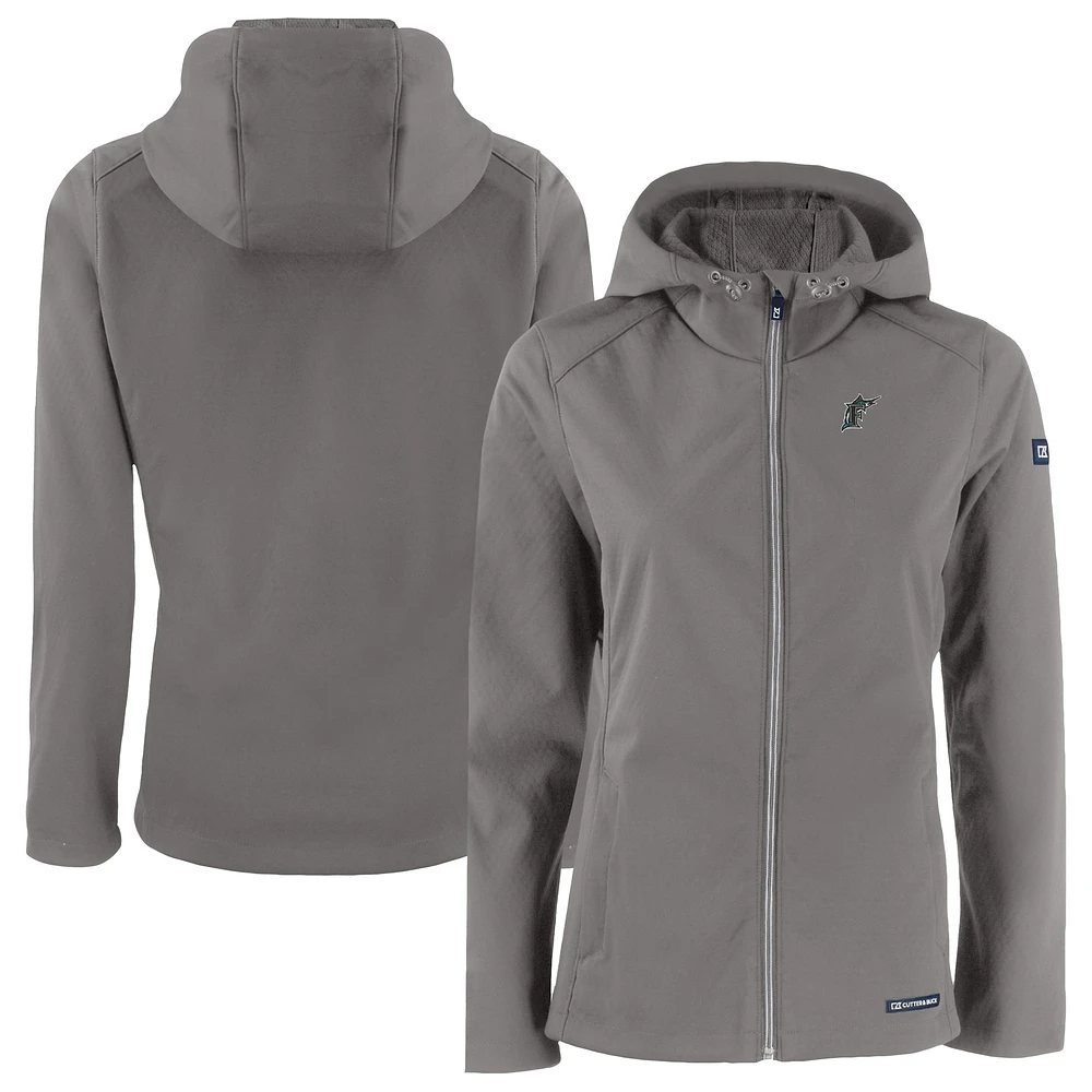Women's Cutter & Buck Gray Florida Marlins Cooperstown Collection Evoke Eco Softshell Recycled Full-Zip Jacket