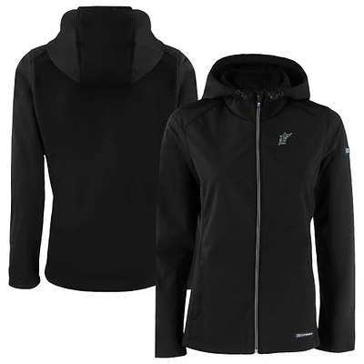 Women's Cutter & Buck Black Florida Marlins Cooperstown Collection Evoke Eco Softshell Recycled Full-Zip Jacket