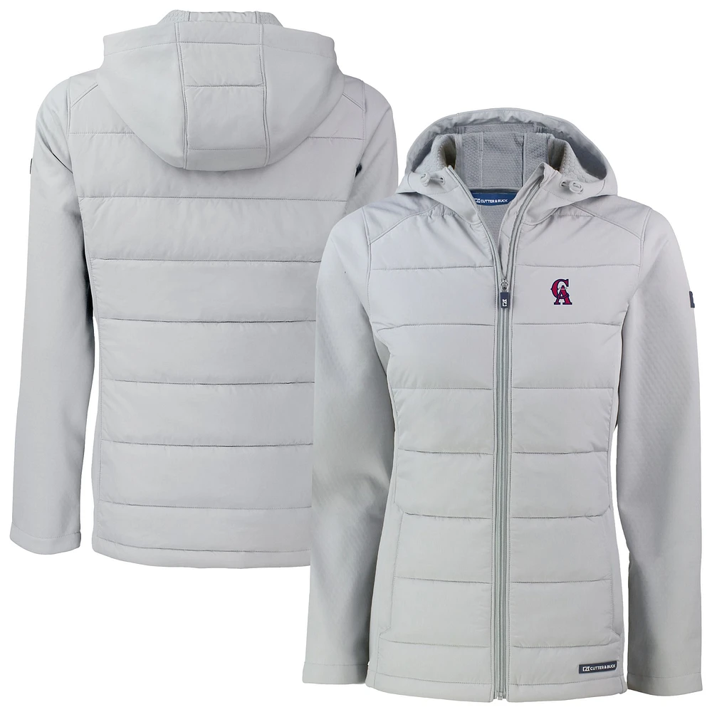 Women's Cutter & Buck Light Gray California Angels Cooperstown Collection Evoke Hybrid Eco Softshell Recycled Full-Zip Hoodie Jacket