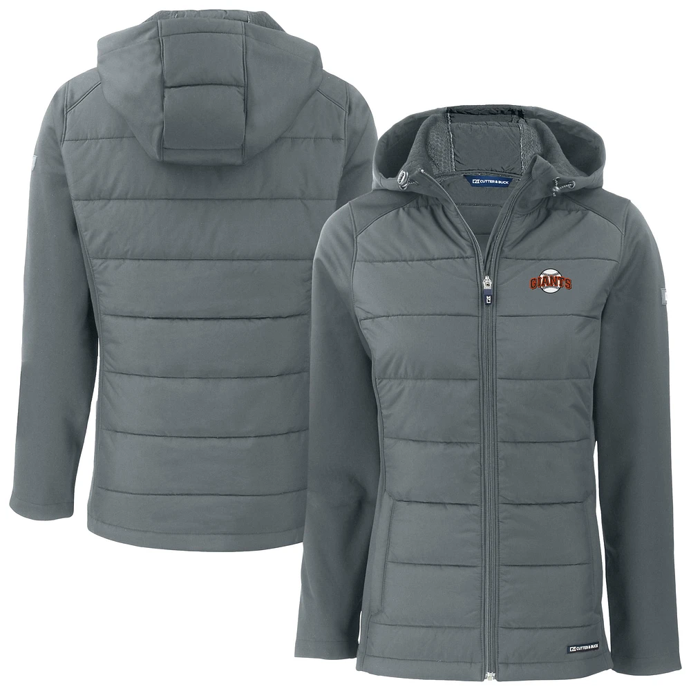 Women's Cutter & Buck Gray San Francisco Giants Evoke Hybrid Eco Softshell Recycled Full-Zip Hoodie Jacket