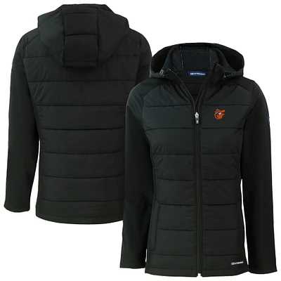 Women's Cutter & Buck Black Baltimore Orioles Evoke Hybrid Eco Softshell Recycled Full-Zip Hoodie Jacket