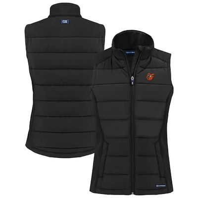 Women's Cutter & Buck Black Baltimore Orioles Evoke Hybrid Eco PrimaLoft Softshell Recycled Full-Zip Vest