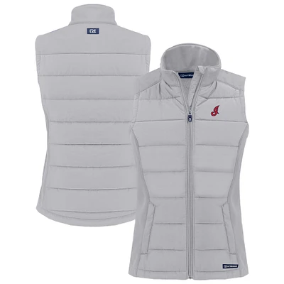 Women's Cutter & Buck Gray Cleveland Indians Cooperstown Collection Evoke Hybrid Eco PrimaLoft Softshell Recycled Full-Zip Vest