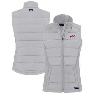 Women's Cutter & Buck Gray Detroit Tigers Evoke Hybrid Eco PrimaLoft Softshell Recycled Full-Zip Vest