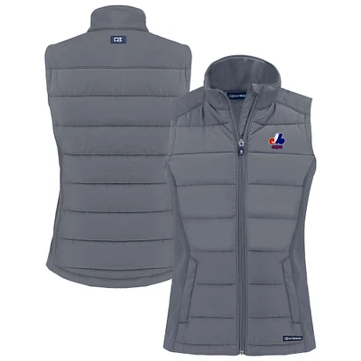 Women's Cutter & Buck  Charcoal Montreal Expos Cooperstown Collection Evoke Hybrid Eco PrimaLoft Softshell Recycled Full-Zip Vest