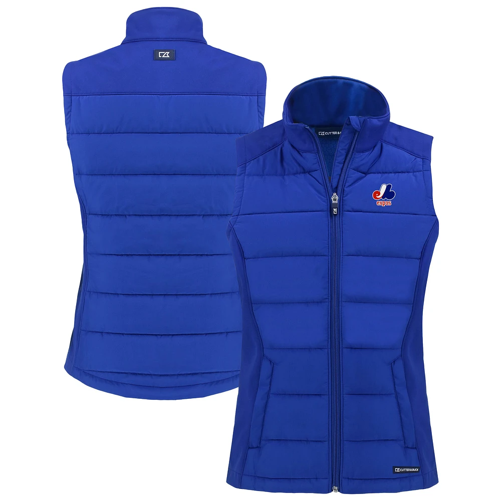 Women's Cutter & Buck Montreal Expos Cooperstown Collection Evoke Hybrid Eco PrimaLoft Softshell Recycled Full-Zip Vest