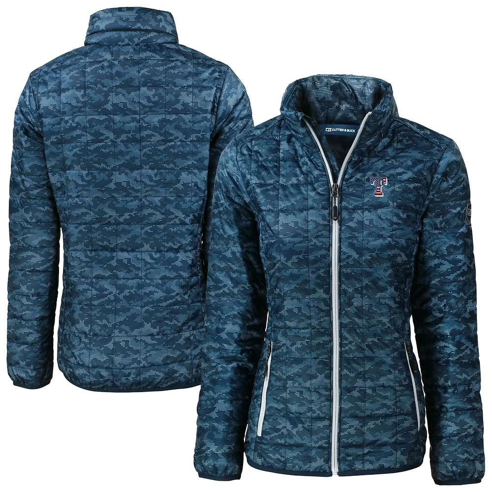 Women's Cutter & Buck Navy Texas Rangers Americana Rainier PrimaLoft Eco Insulated Full-Zip Puffer Jacket