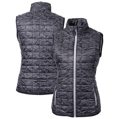 Women's Cutter & Buck Black Florida Marlins Cooperstown Collection Rainier PrimaLoft Eco Insulated Full-Zip Printed Puffer Vest