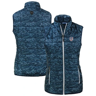Women's Cutter & Buck Navy Milwaukee Brewers Americana Rainier PrimaLoft Eco Insulated Full-Zip Printed Puffer Vest