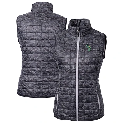 Women's Cutter & Buck Black Athletics Rainier PrimaLoft Eco Insulated Full-Zip Printed Puffer Vest