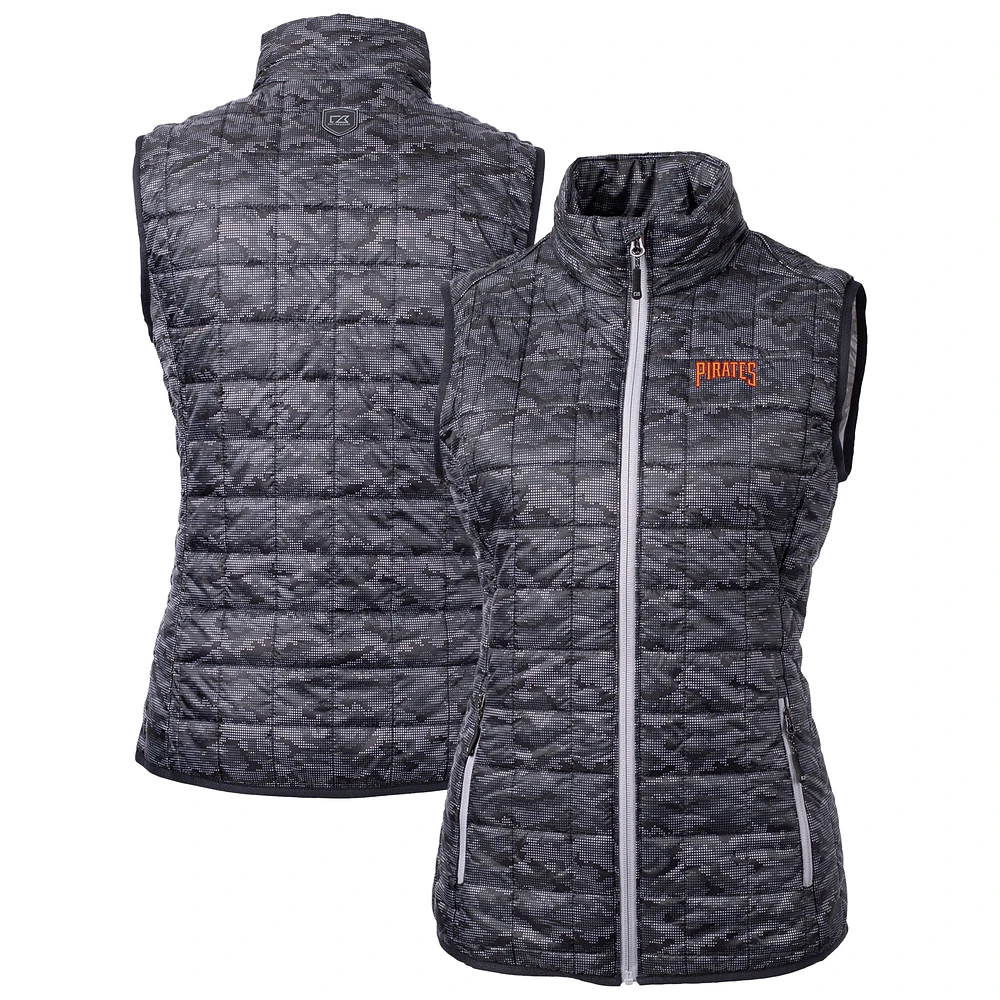 Women's Cutter & Buck Black Pittsburgh Pirates Rainier PrimaLoft Eco Insulated Full-Zip Printed Puffer Vest