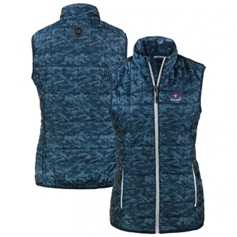 Women's Cutter & Buck Navy Toronto Blue Jays Cooperstown Collection Rainier PrimaLoft Eco Insulated Full-Zip Printed Puffer Vest
