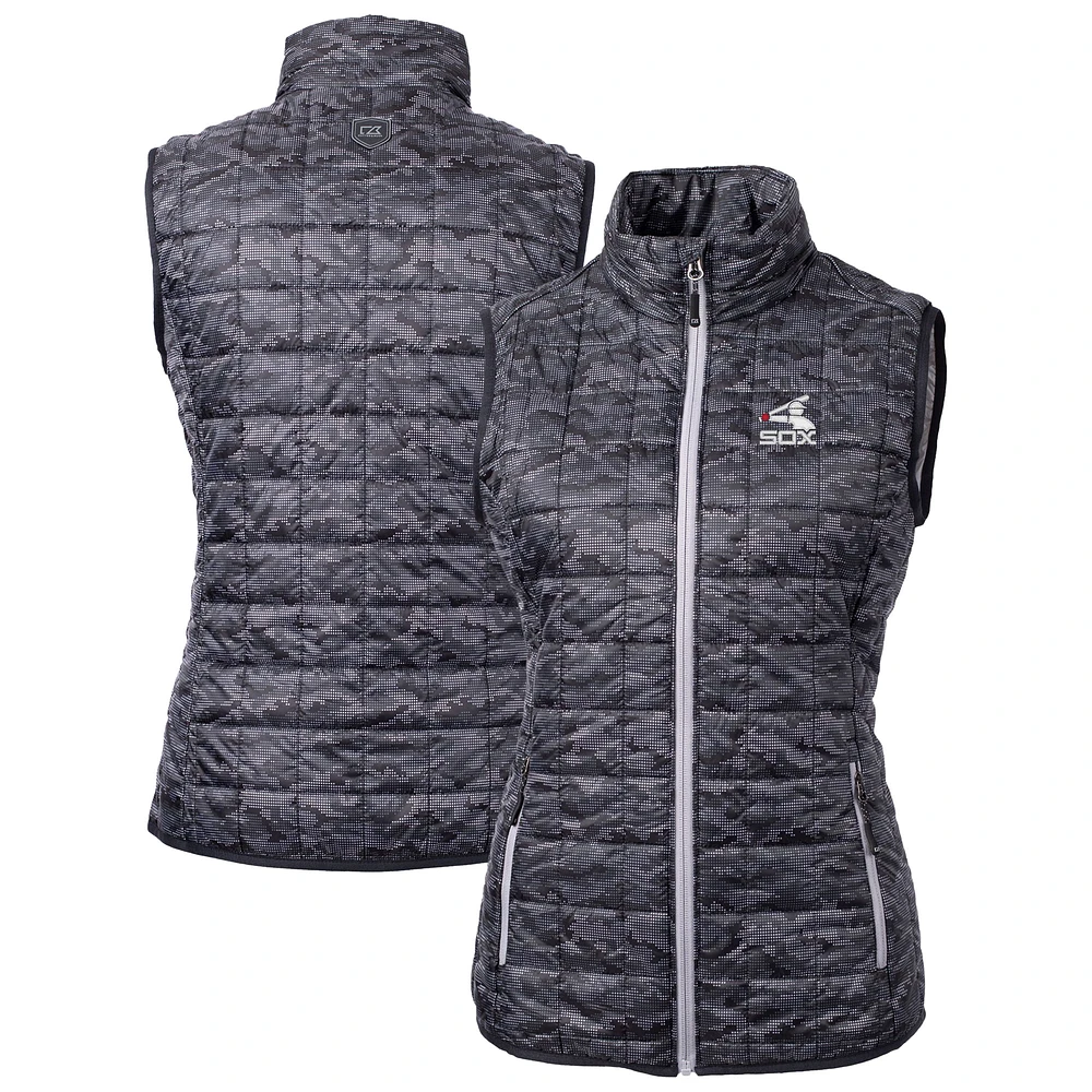 Women's Cutter & Buck Black Chicago White Sox Cooperstown Collection Rainier PrimaLoft Eco Insulated Full-Zip Printed Puffer Vest